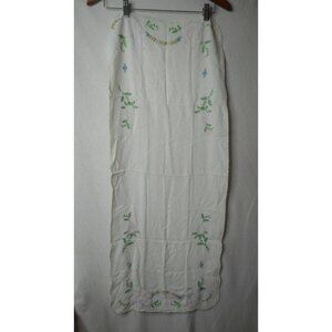 Vtg Pink Floral handmade embroidered Lace Dresser scarf runner scalloped edge